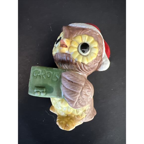 Vintage Owls Set Of 3 Christmas Porcelain Figurines Baking Santa Singing Retro - Picture 3 of 9